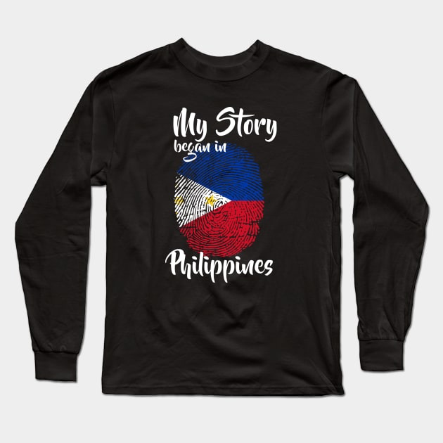 Philippines Flag Fingerprint My Story DNA Filipino Long Sleeve T-Shirt by Your Culture & Merch